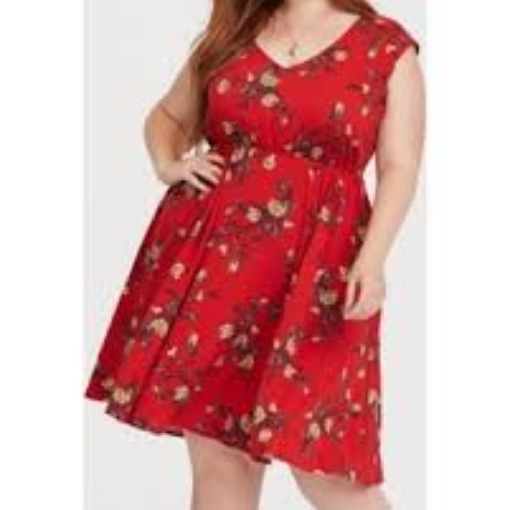 Orange Floral Challis Skater Dress